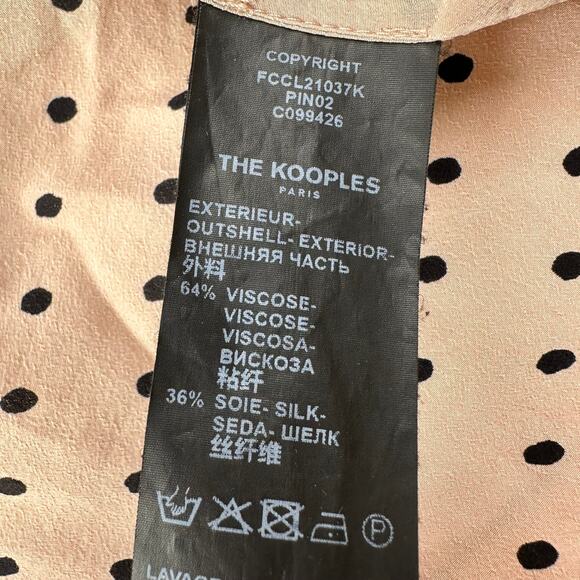 The Kooples Top 2 Pink Black Frilly Polka Dot Mod Retro Preppy Classic Silk - Picture 6 of 12